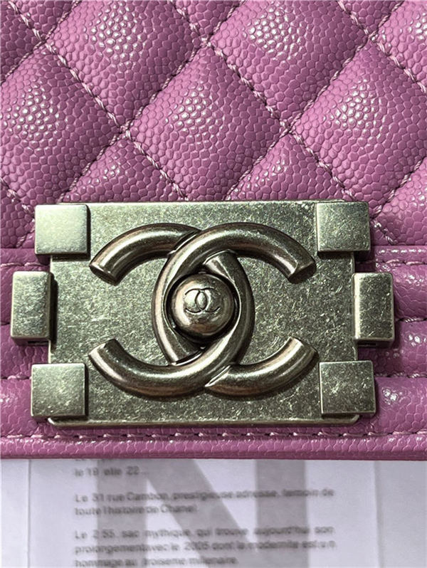 SMALL BOY Chanel HANDBAG Grained Calfskin Purple Anti-Silver Metal High