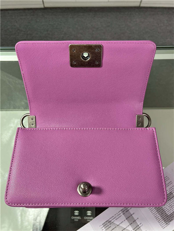 SMALL BOY Chanel HANDBAG Grained Calfskin Purple Anti-Silver Metal High