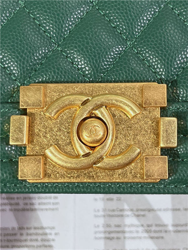 SMALL BOY Chanel HANDBAG Grained Calfskin Green Matt-Gold Metal High