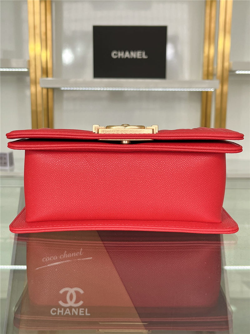 SMALL BOY Chanel HANDBAG Grained Calfskin Red Matt-Gold Metal High