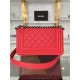 SMALL BOY Chanel HANDBAG Grained Calfskin Red Anti-Silver Metal High