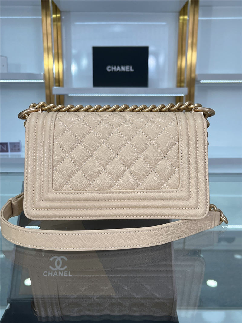 SMALL BOY Chanel HANDBAG Grained Calfskin Beige Matt-Gold Metal High