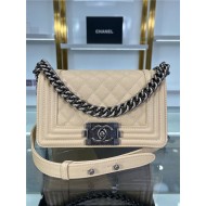 SMALL BOY Chanel HANDBAG Grained Calfskin Beige Anti-Silver Metal High