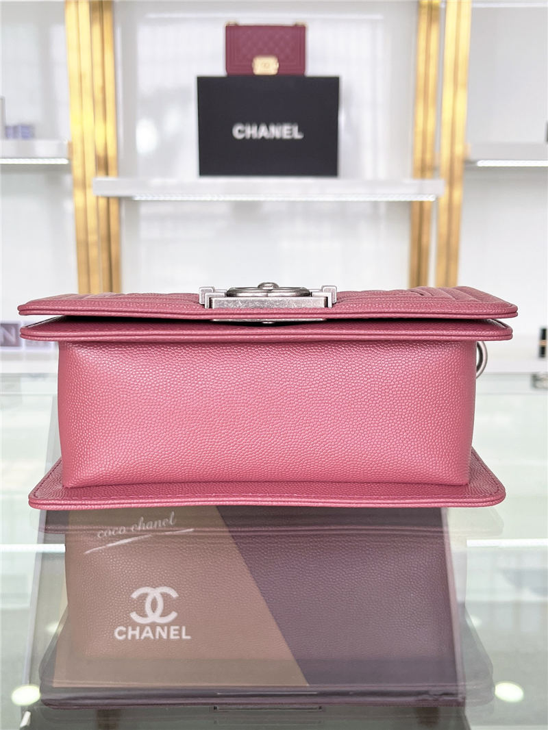 SMALL BOY Chanel HANDBAG Grained Calfskin Wine Anti-Silver Metal High