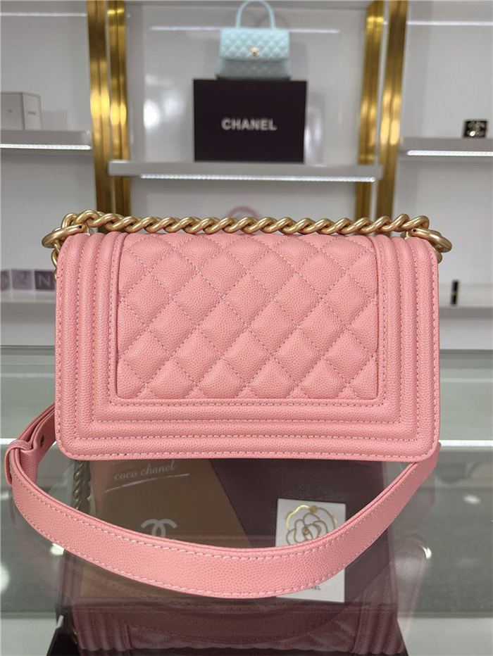 SMALL BOY Chanel HANDBAG Grained Calfskin Pink Matt-Gold Metal High