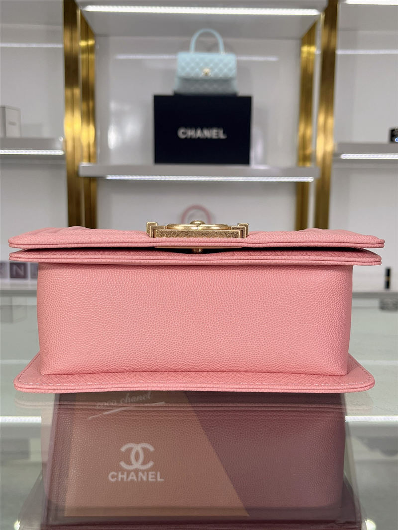 SMALL BOY Chanel HANDBAG Grained Calfskin Pink Matt-Gold Metal High