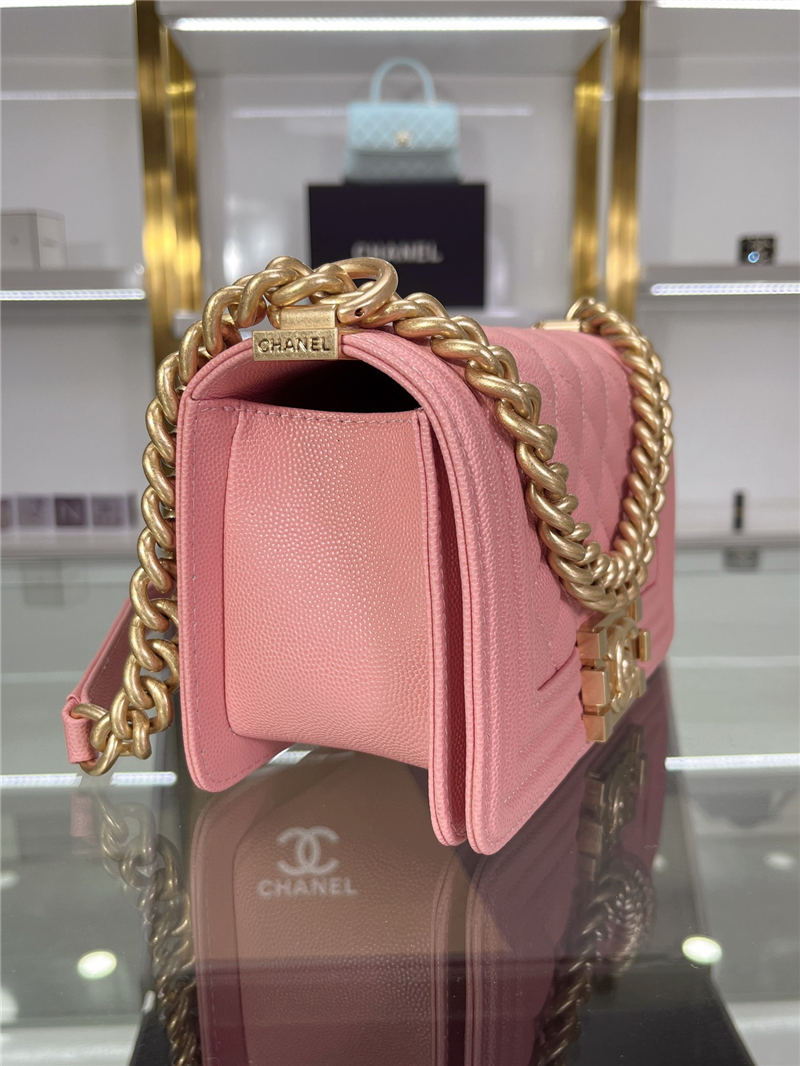 SMALL BOY Chanel HANDBAG Grained Calfskin Pink Matt-Gold Metal High