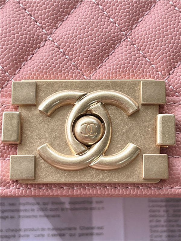 SMALL BOY Chanel HANDBAG Grained Calfskin Pink Matt-Gold Metal High