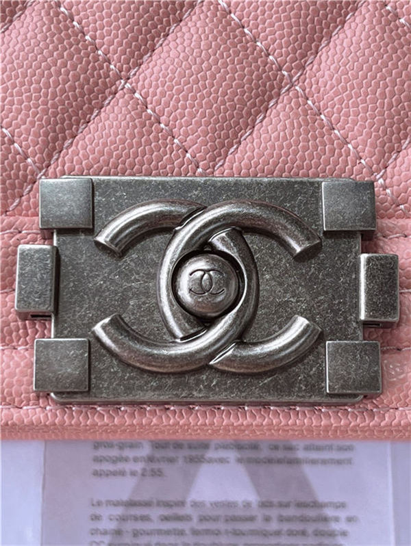 SMALL BOY Chanel HANDBAG Grained Calfskin Pink Anti-Silver Metal High