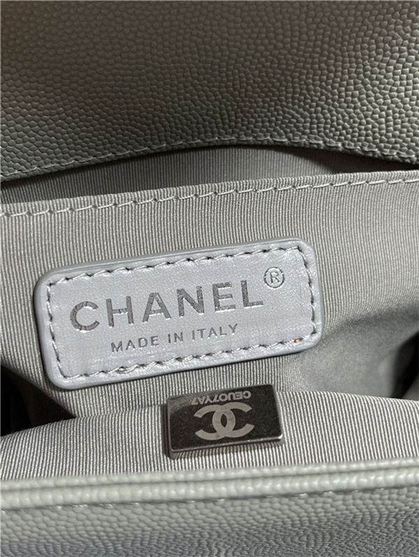 SMALL BOY Chanel HANDBAG Grained Calfskin Grey Anti-Silver Metal High