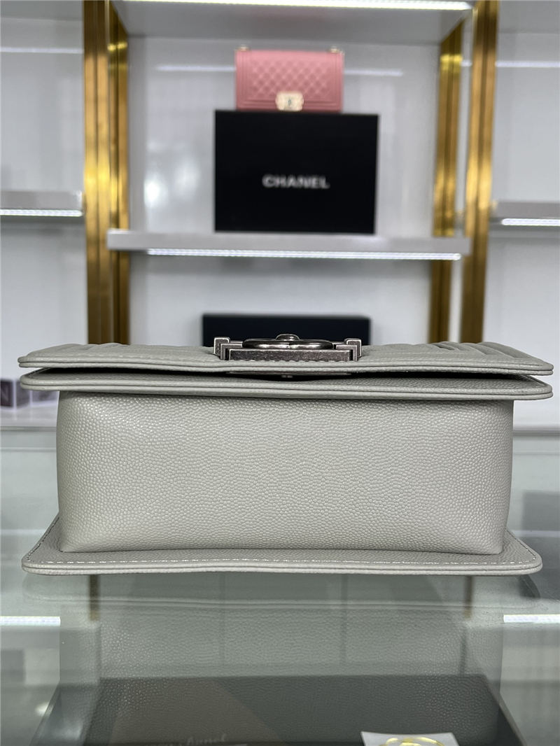 SMALL BOY Chanel HANDBAG Grained Calfskin Grey Anti-Silver Metal High