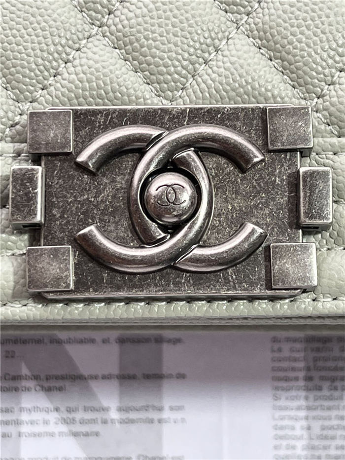 SMALL BOY Chanel HANDBAG Grained Calfskin Grey Anti-Silver Metal High