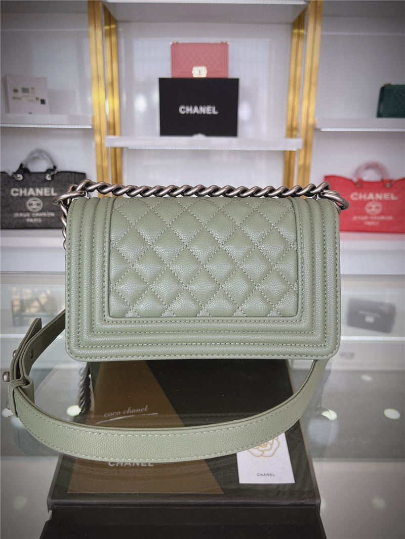 SMALL BOY Chanel HANDBAG Grained Calfskin Olive Anti-Silver Metal High