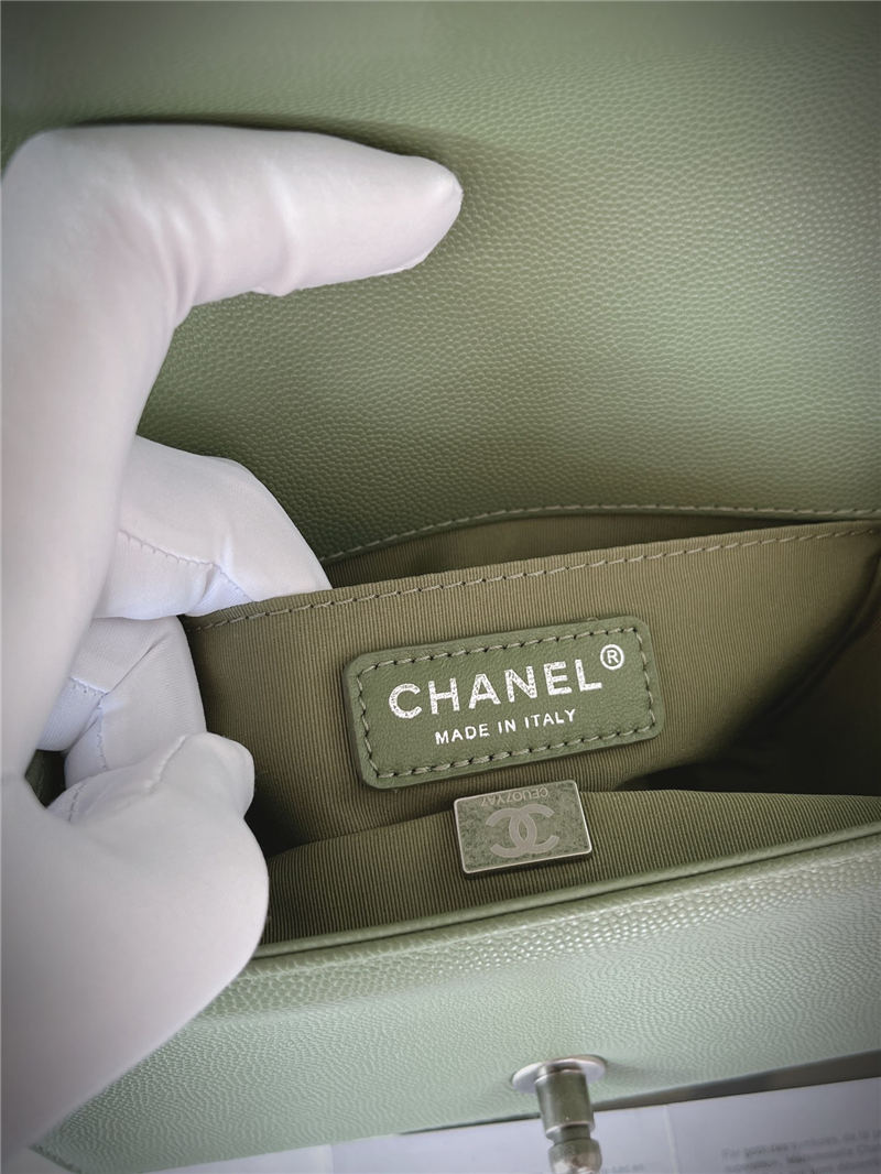 SMALL BOY Chanel HANDBAG Grained Calfskin Olive Anti-Silver Metal High