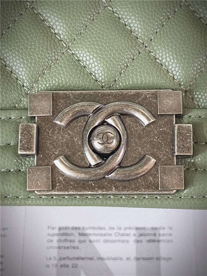 SMALL BOY Chanel HANDBAG Grained Calfskin Olive Anti-Silver Metal High