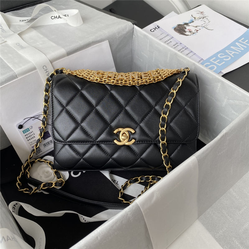 SMALL FLAP BAG Lambskin, Strass & Gold-Tone Metal AS3241 Black A