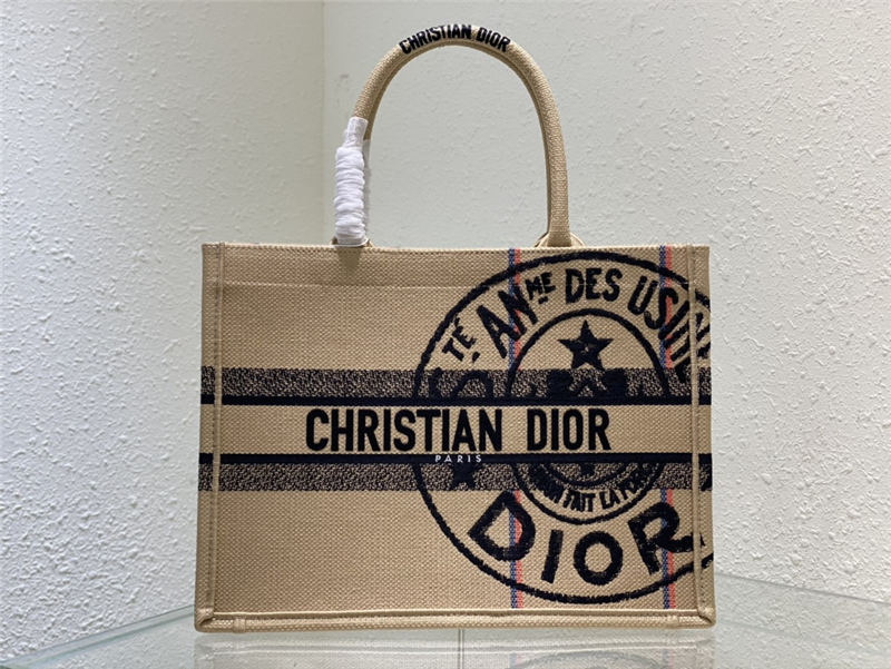 MEDIUM Dior BOOK TOTE Jute Canvas Embroidered with Dior Union Motif High