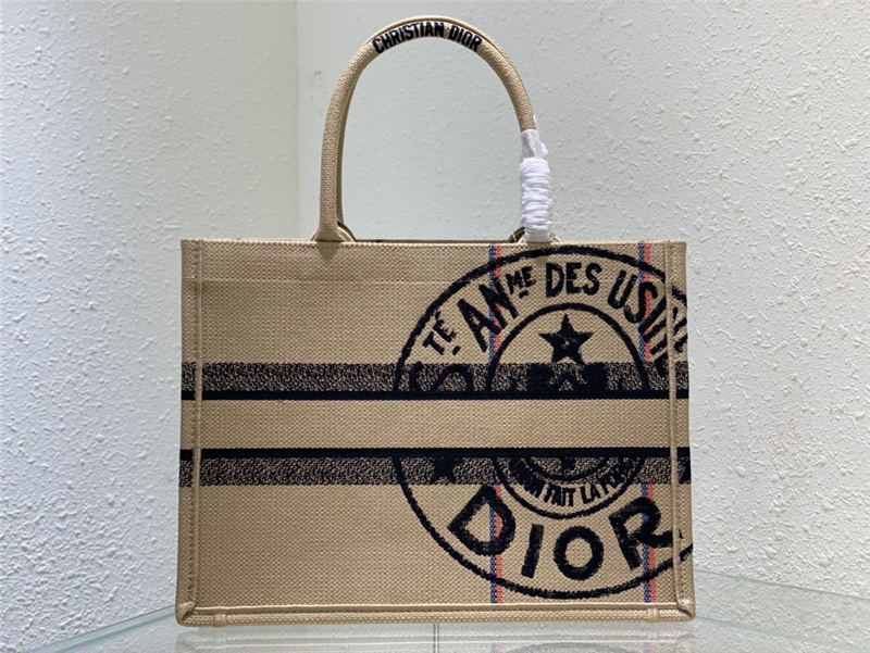 MEDIUM Dior BOOK TOTE Jute Canvas Embroidered with Dior Union Motif High