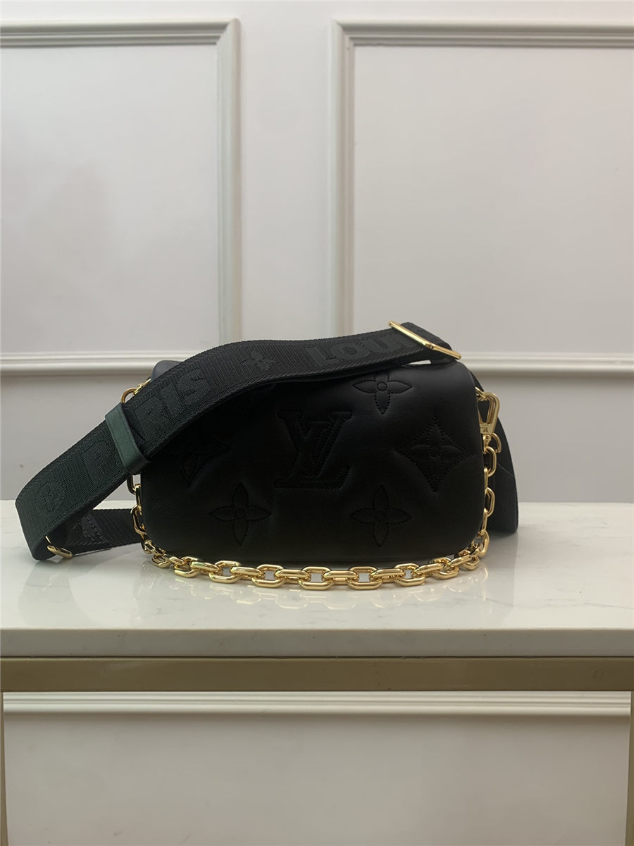 Louis Vuitton WALLET ON STRAP BUBBLEGRAM Monogram-embroidered, quilted calf leather Black M514398 High