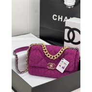 Large Chanel 19 Flap Bag Tweed Gold-Tone Fuchsia High