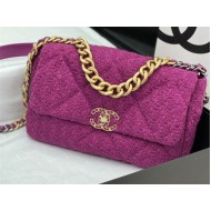 Large Chanel 19 Flap Bag Tweed Gold-Tone Fuchsia High