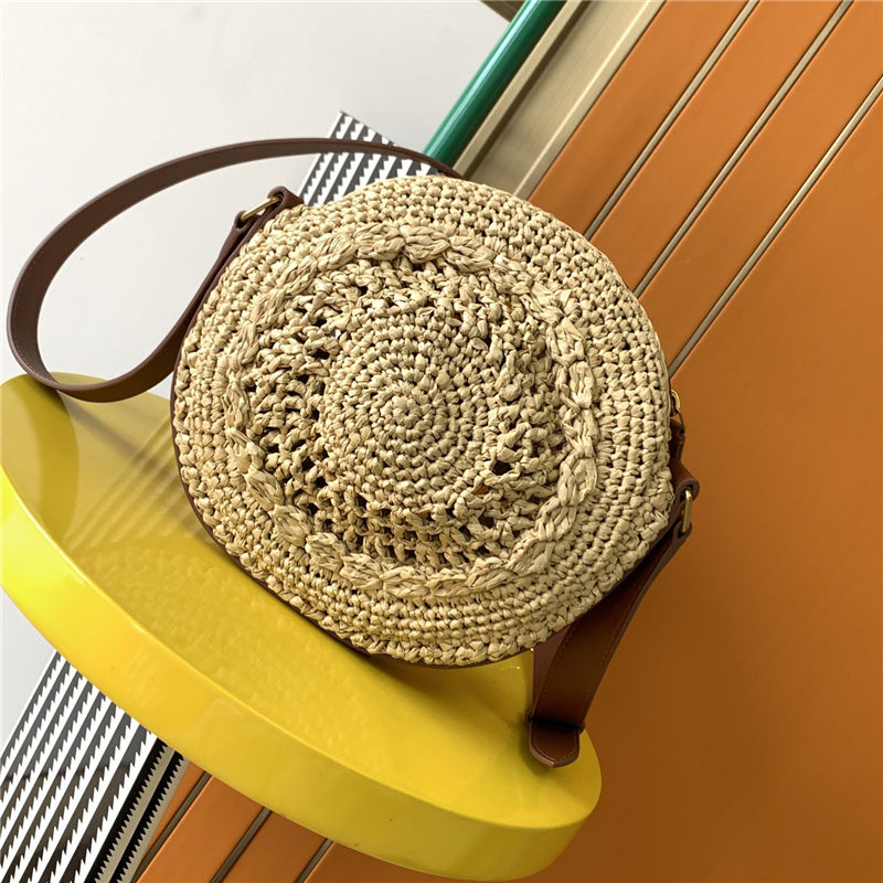 SAC ROND IN RAFFIA AND SMOOTH LEATHER High