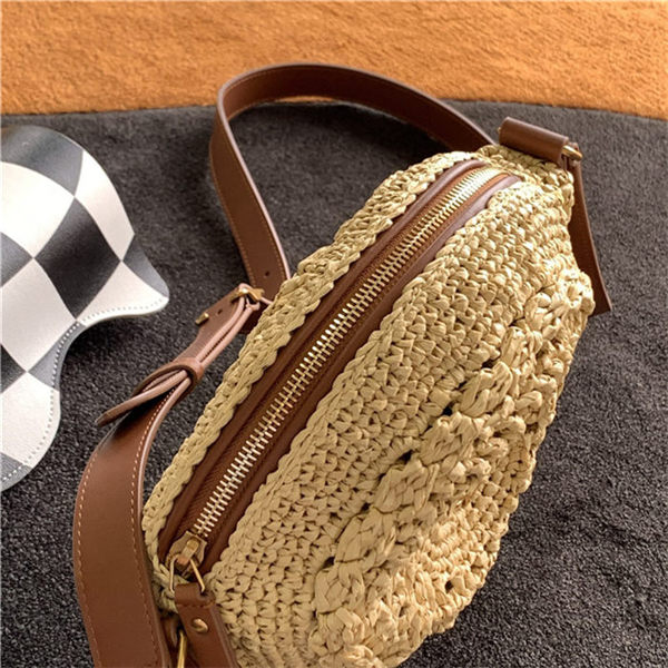 SAC ROND IN RAFFIA AND SMOOTH LEATHER High