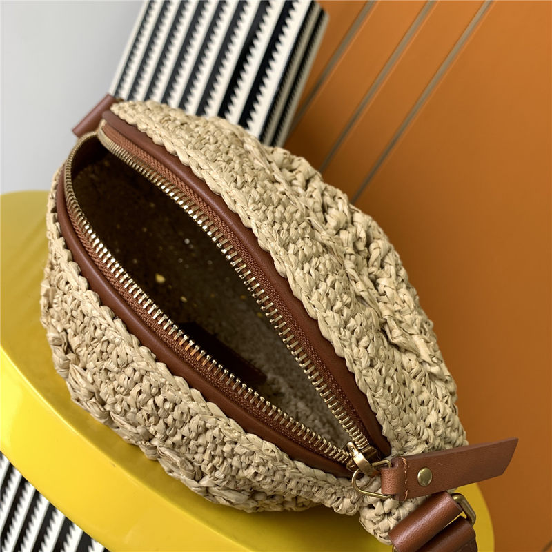 SAC ROND IN RAFFIA AND SMOOTH LEATHER High