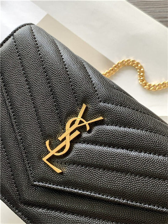 CASSANDRE SAINT LAURENT MATELASSÉ ENVELOPE CHAIN WALLET IN GRAIN DE POUDRE EMBOSSED LEATHER High