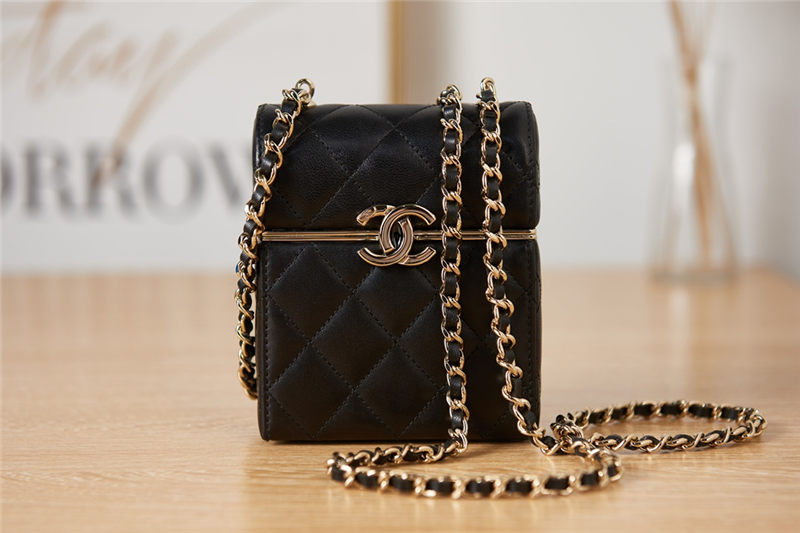 SMALL BOX WITH CHAIN Lambskin & Gold-Tone Metal Black AP2656 High