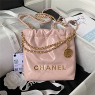 Chanel 22 MINI HANDBAG Shiny Calfskin Pink & Gold-Tone Metal AS3980 High