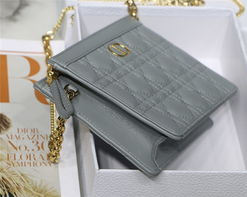 Dior CARO ZIPPED POUCH WITH CHAIN Supple Cannage Calfskin Grey High