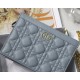 Dior CARO ZIPPED POUCH WITH CHAIN Supple Cannage Calfskin Grey Blue High