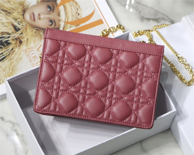 Dior CARO ZIPPED POUCH WITH CHAIN Supple Cannage Calfskin Fuchsia High