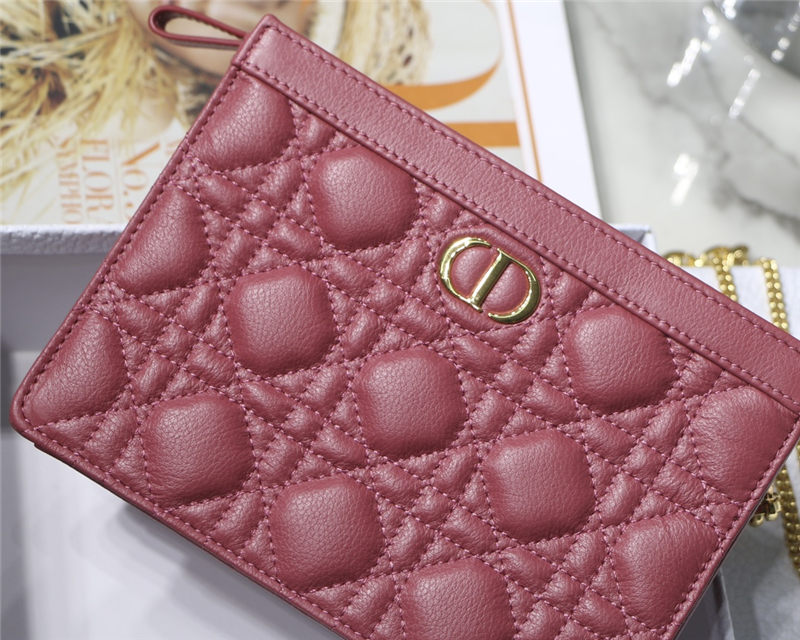 Dior CARO ZIPPED POUCH WITH CHAIN Supple Cannage Calfskin Fuchsia High