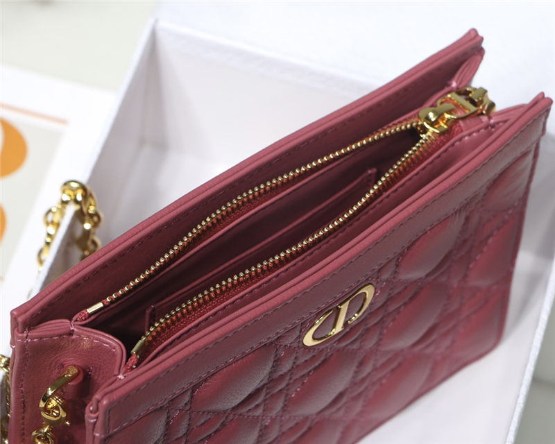 Dior CARO ZIPPED POUCH WITH CHAIN Supple Cannage Calfskin Fuchsia High