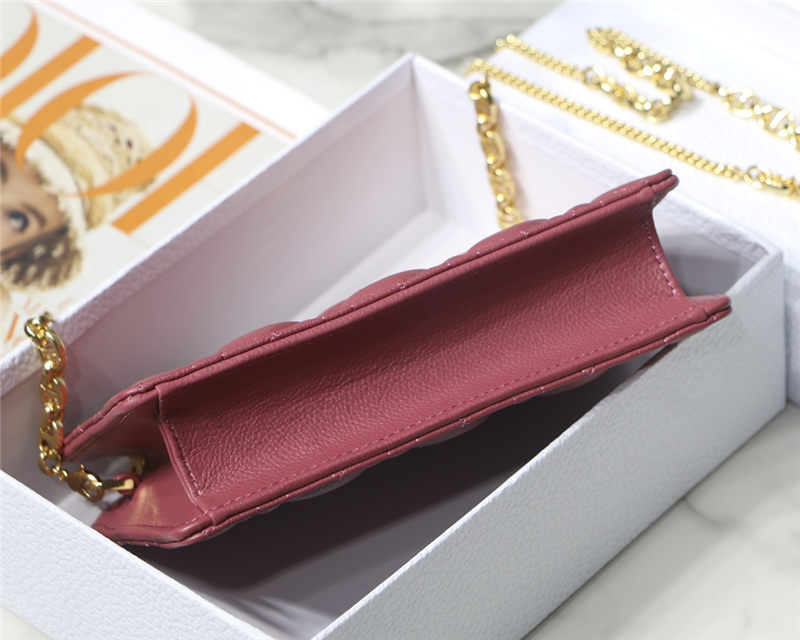 Dior CARO ZIPPED POUCH WITH CHAIN Supple Cannage Calfskin Fuchsia High