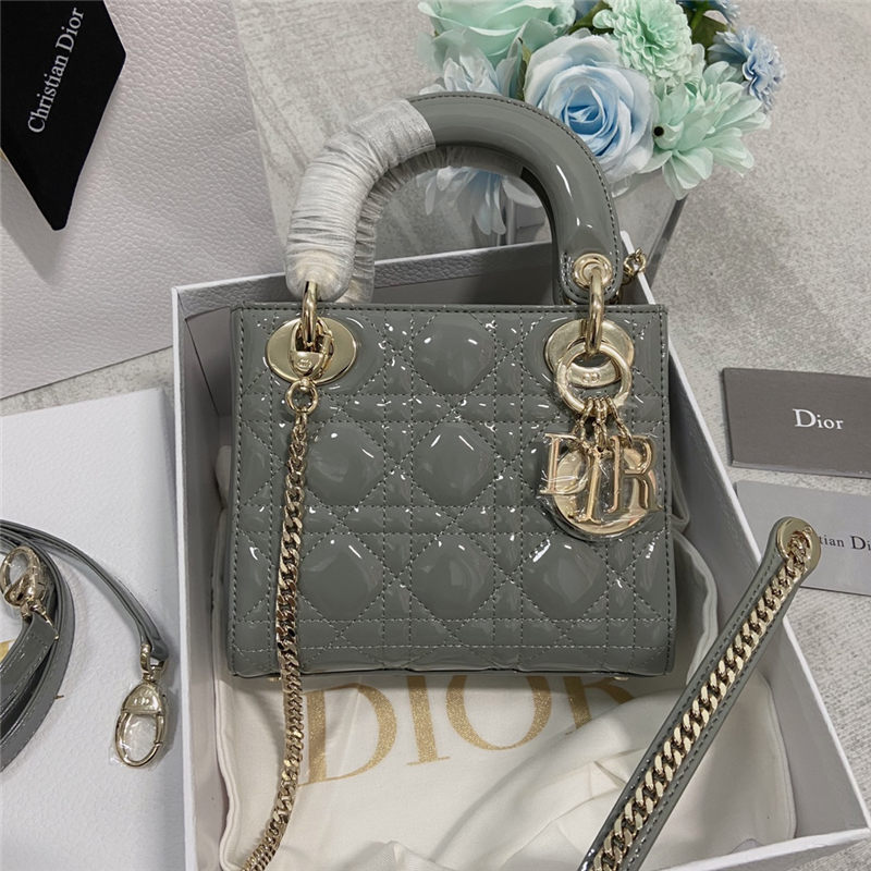 MINI LADY Dior BAG Patent Cannage Calfskin Dark Grey High