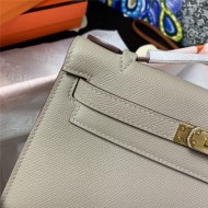 Hermes Kelly Pochette Bag Epsom Leather Silver/Gold Metal WAX High