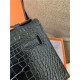 Hermes Kelly Pochette Bag Crocodile Silver/Gold Metal WAX Black High