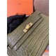 Hermes Kelly Pochette Bag Crocodile Silver/Gold Metal WAX High