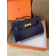 Hermes Kelly Pochette Bag Crocodile Silver/Gold Metal WAX High