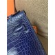 Hermes Kelly Pochette Bag Crocodile Silver/Gold Metal WAX High