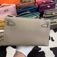 Hermes Kelly Pochette Bag Swift Leather Silver/Gold Metal WAX High