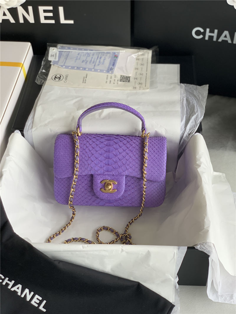 MINI FLAP BAG WITH TOP HANDLE AS2431 Snake Purpel High