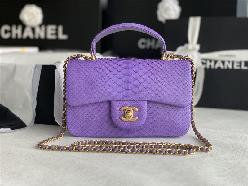 MINI FLAP BAG WITH TOP HANDLE AS2431 Snake Purpel High