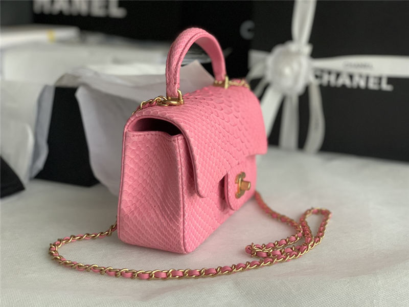 MINI FLAP BAG WITH TOP HANDLE AS2431 Snake Pink High