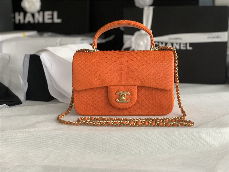 MINI FLAP BAG WITH TOP HANDLE AS2431 Snake Orange High