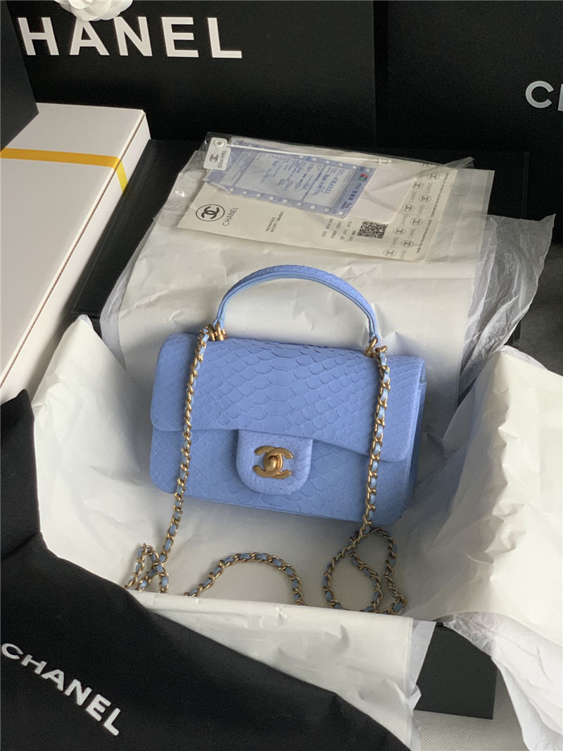 MINI FLAP BAG WITH TOP HANDLE AS2431 Snake Blue High