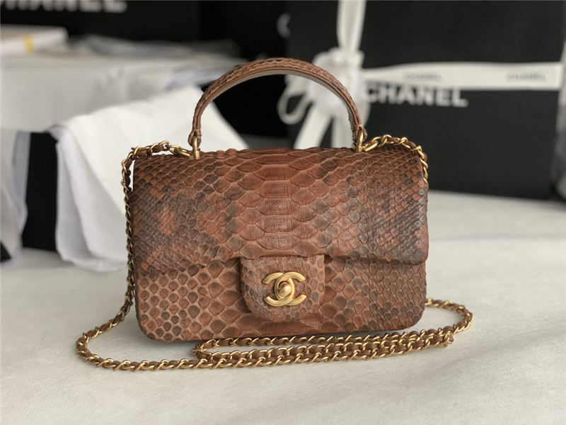 MINI FLAP BAG WITH TOP HANDLE AS2431 Snake Brown High